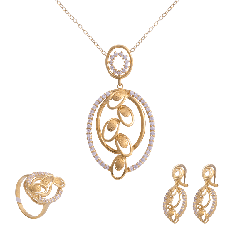 طقم مجوهرات ذهب عيار 18 بفصوص لامعة