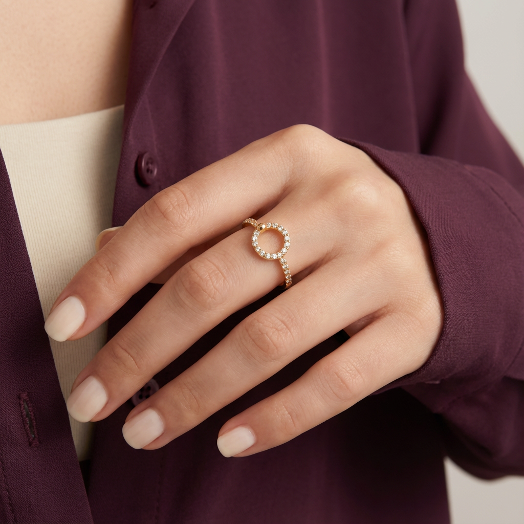 خاتم الهالة البيضاء ذهب عيار 18