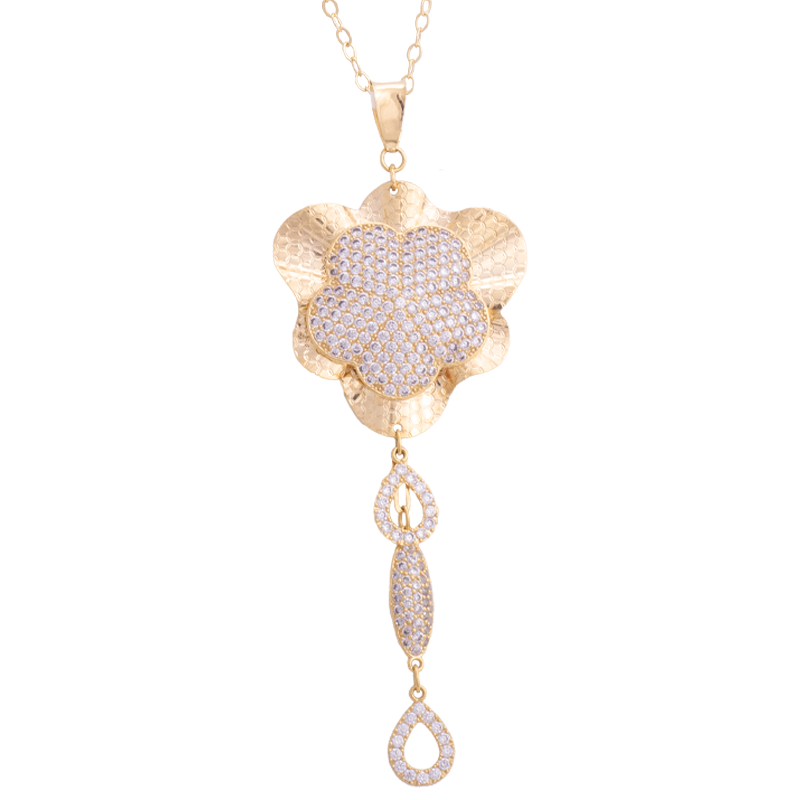 تعليقة زهرة ذهب أنيقة عيار 18 بفصوص لامعة