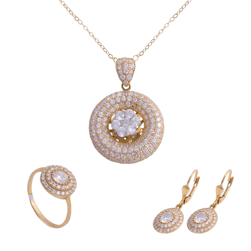 طقم القمر الكامل من الذهب عيار 18 بفصوص لامعة