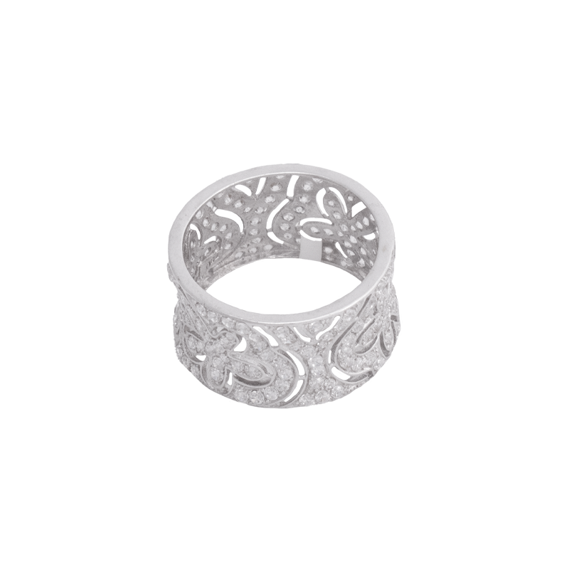 خاتم ذهب أبيض عيار 18 وتصميم مزخرف