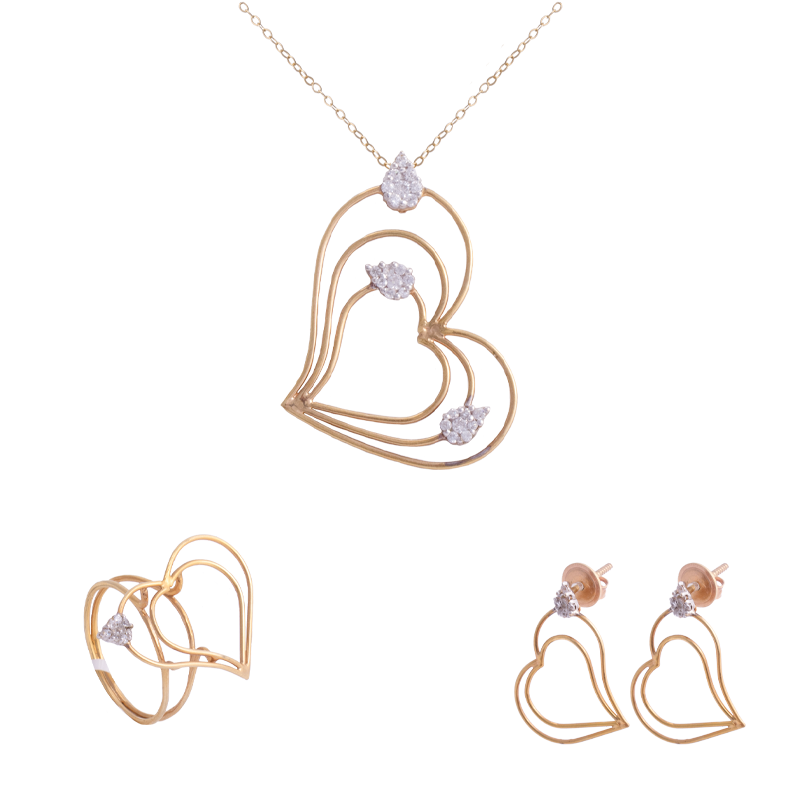 طقم بتصميم قلوب ذهب عيار 18
