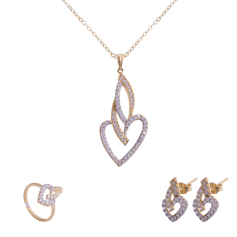 طقم الحب من الذهب عيار 18 بفصوص لامعة