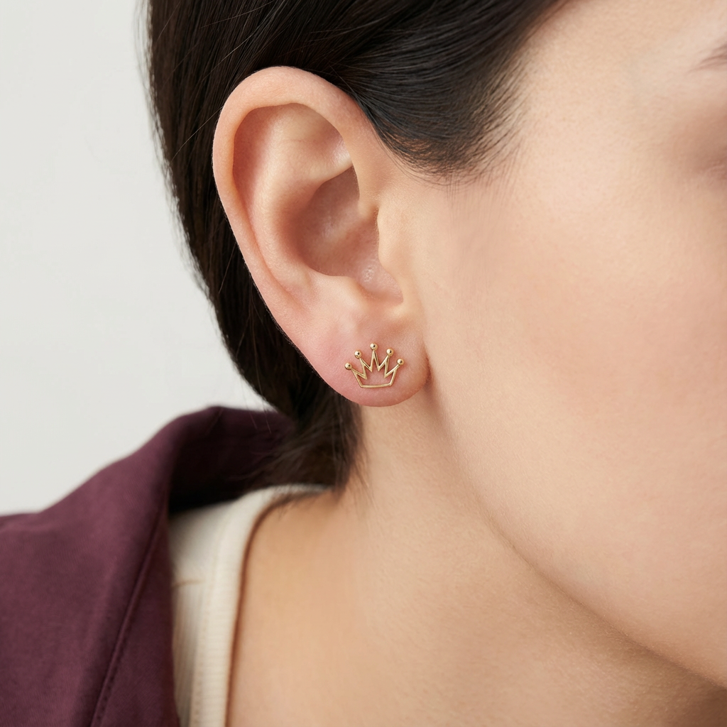 أقراط تاج أميرتي ذهب عيار 18 تصميم تاج