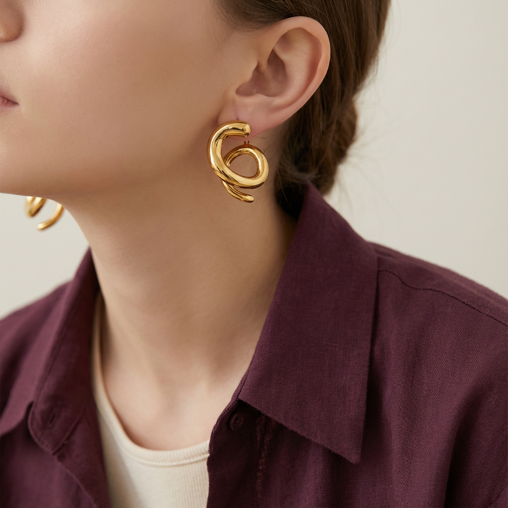 أقراط ذهب عيار 18 بتصميم حلزوني