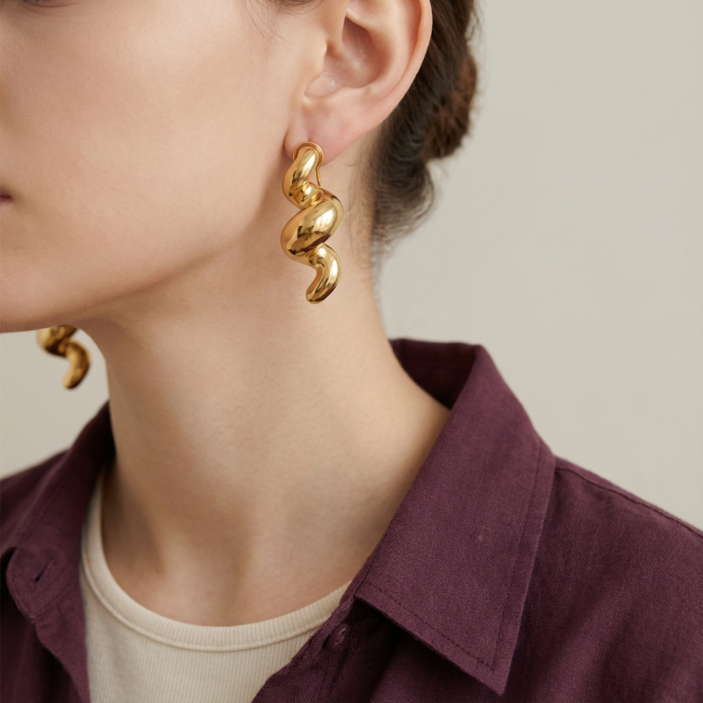 أقراط ذهب عيار 18 بتصميم ملتوي