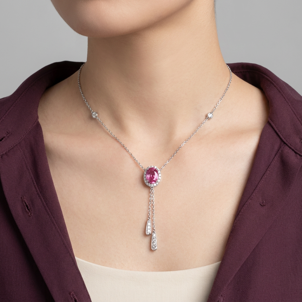 عقد عيار 18 الماس ناعم بتعليقه ملونه