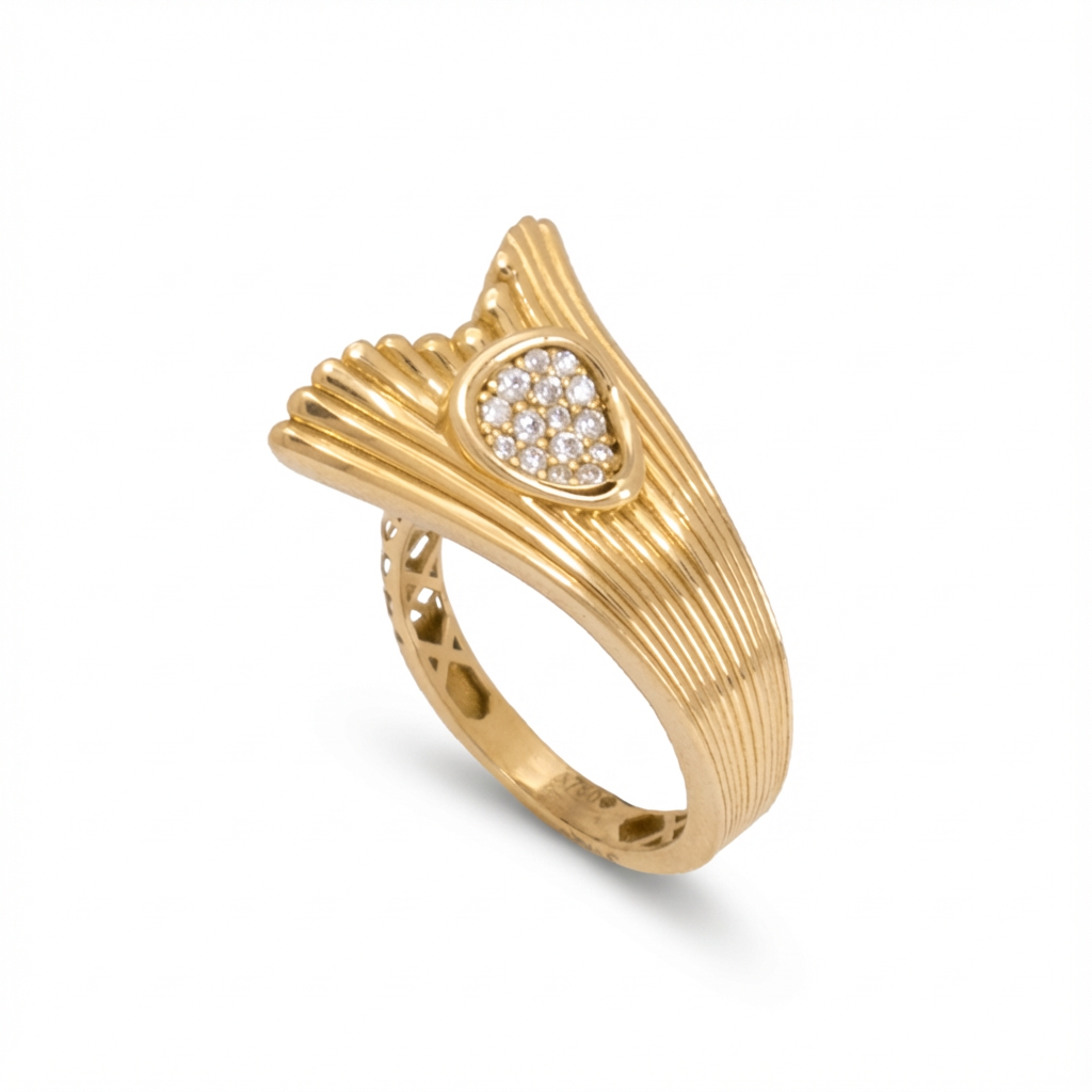 خاتم ذهب عيار 18 بفصوص صغيرة لامعة