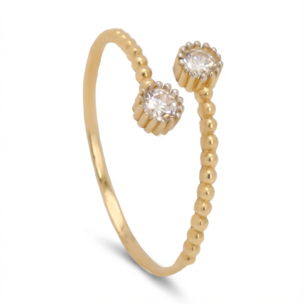 خاتم ذهب عيار 18 بتصميم مفتوح بطرفين من الفصوص اللامعة