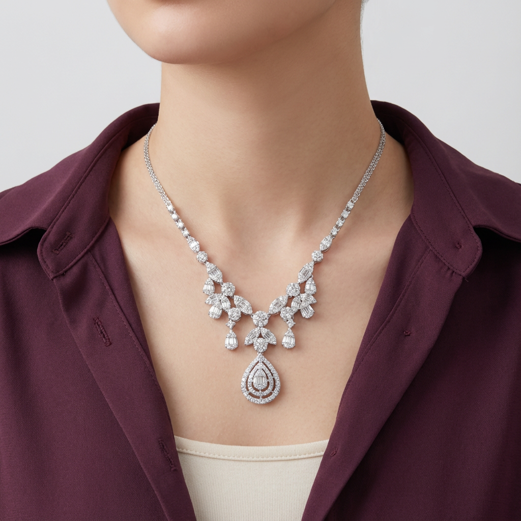 عقد عيار 18 من الماس بفصوص لامعة بالكامل