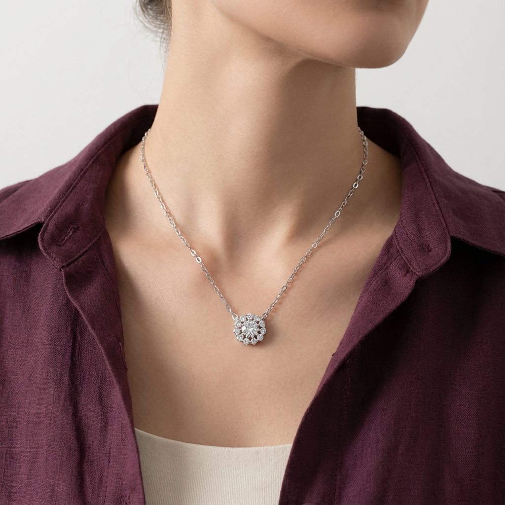 عقد ذهب أبيض عيار 18 بتعليقة دائرية