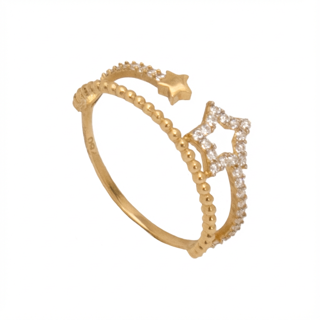 خاتم ذهب عيار 18 بتصميم نجوم من الطرفين