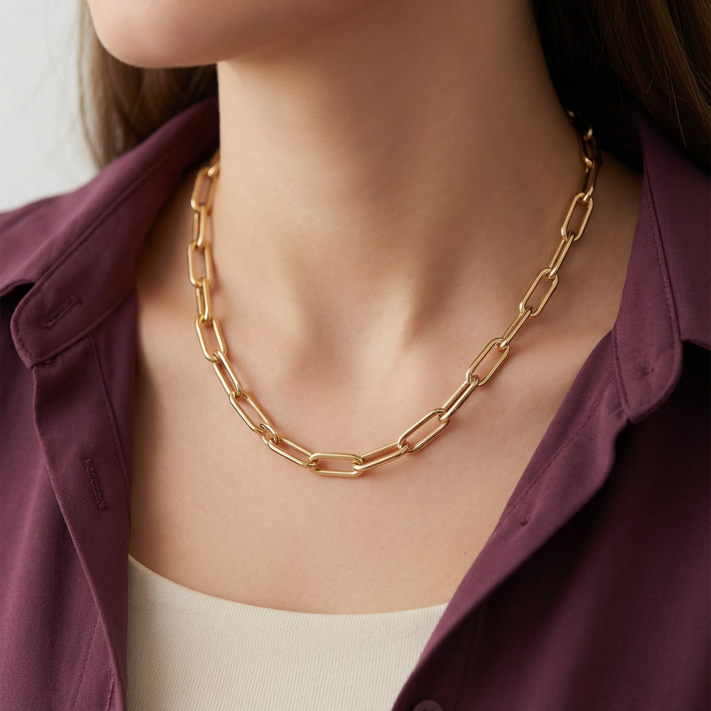 عقد ذهب عيار 18 بتصميم جنزير مستطيل أنيق