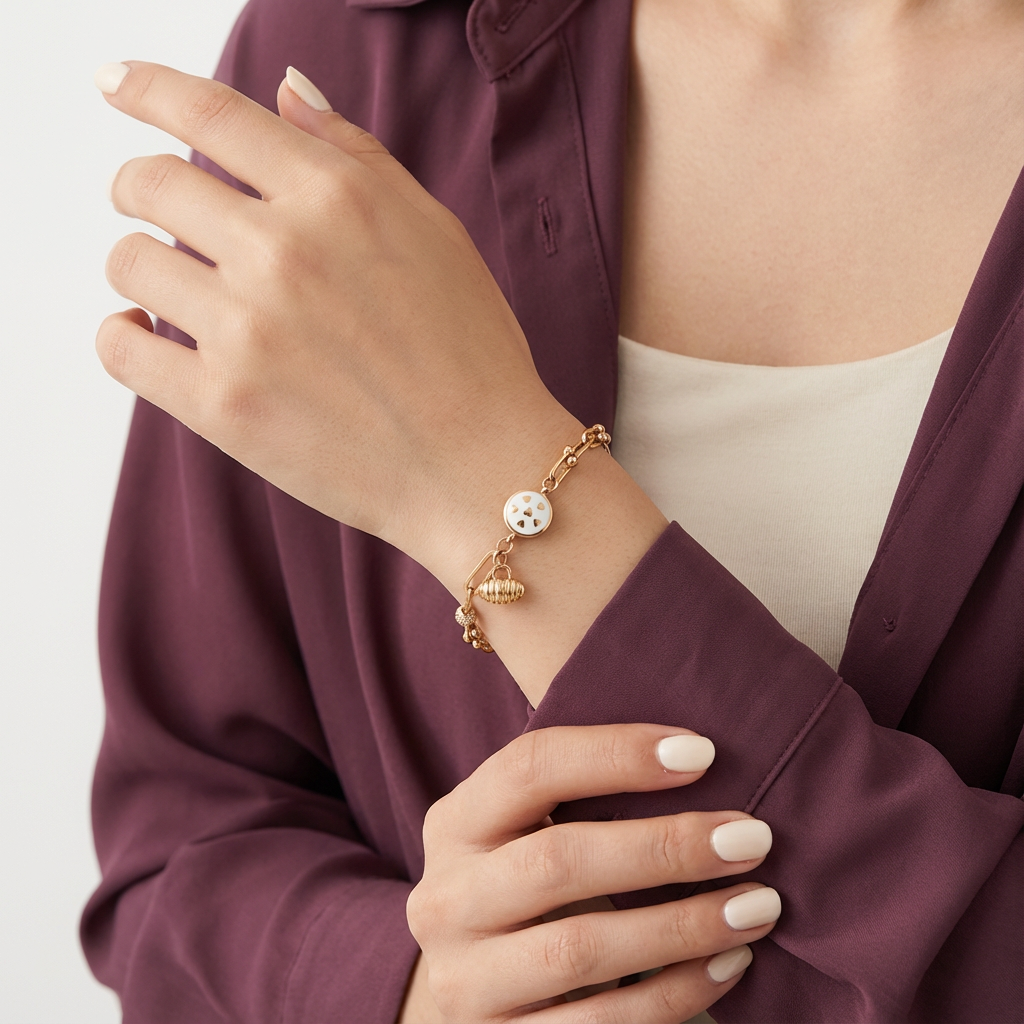 أسورة ذهب عيار 18 بتصميم أقفال متدلية أنيق