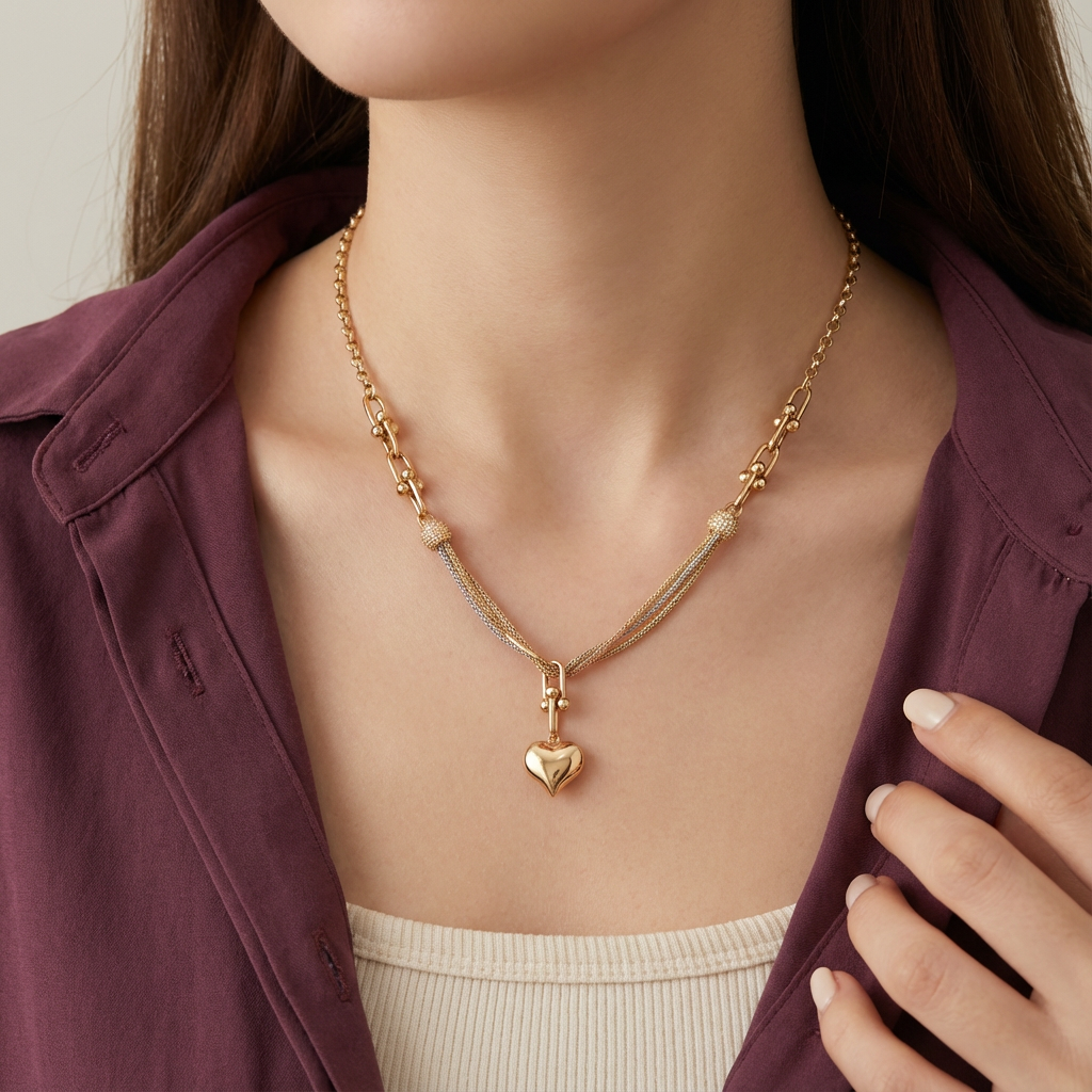 عقد ذهب عيار 18 بتصميم قلب متدلي أنيق