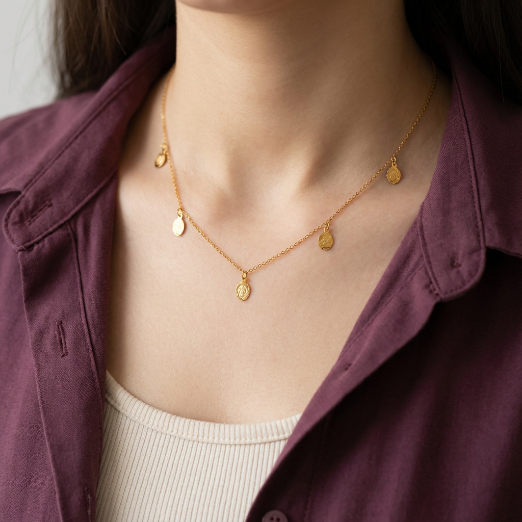 عقد فيمنن ذهب عيار 21 بدلايات دائرية متدلية