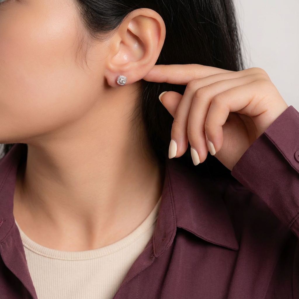 أقراط الماس مربع بفصوص لامعة