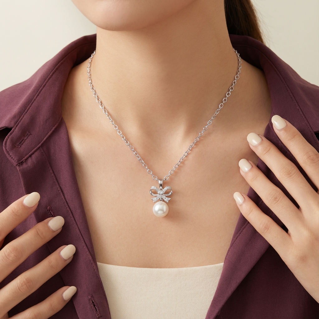 عقد عيار 18 لؤلؤ الماس