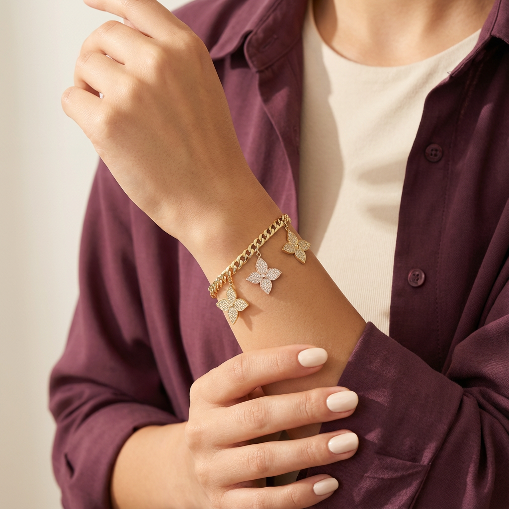 أسورة زهرة الكاميليا ذهب عيار 18 بفصوص مرصعة