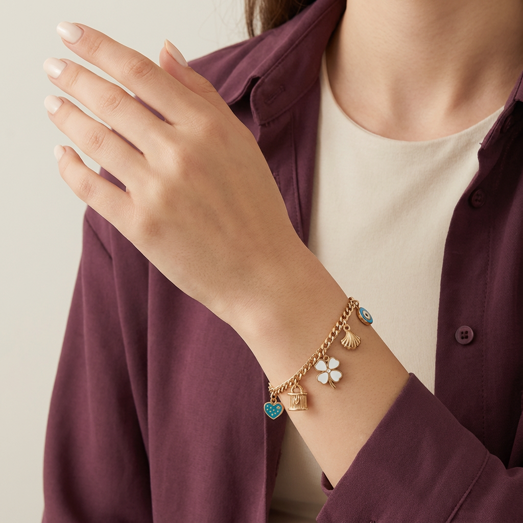 أسورة ذهب عيار 18 بتصميم تعليقات متدلية أنيقة