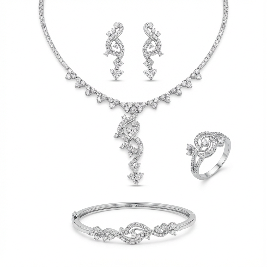 طقم بسنت ذهب عيار 18 بفصوص مرصعة لامعة