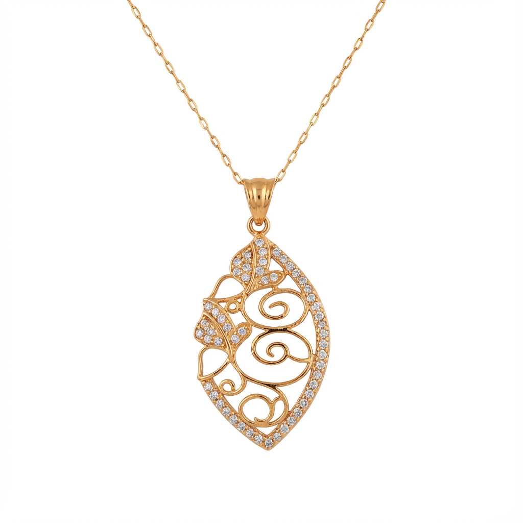 تعليقة بيل وي ذهب عيار 21 بإطار بيضاوي مرصع