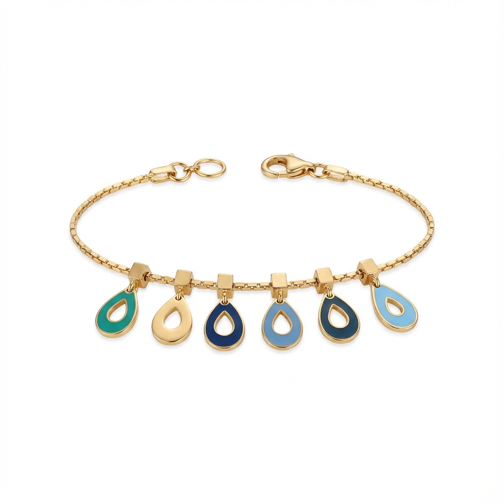 أسورة ذهب عيار 18 بتعليقات دمعة ملونة