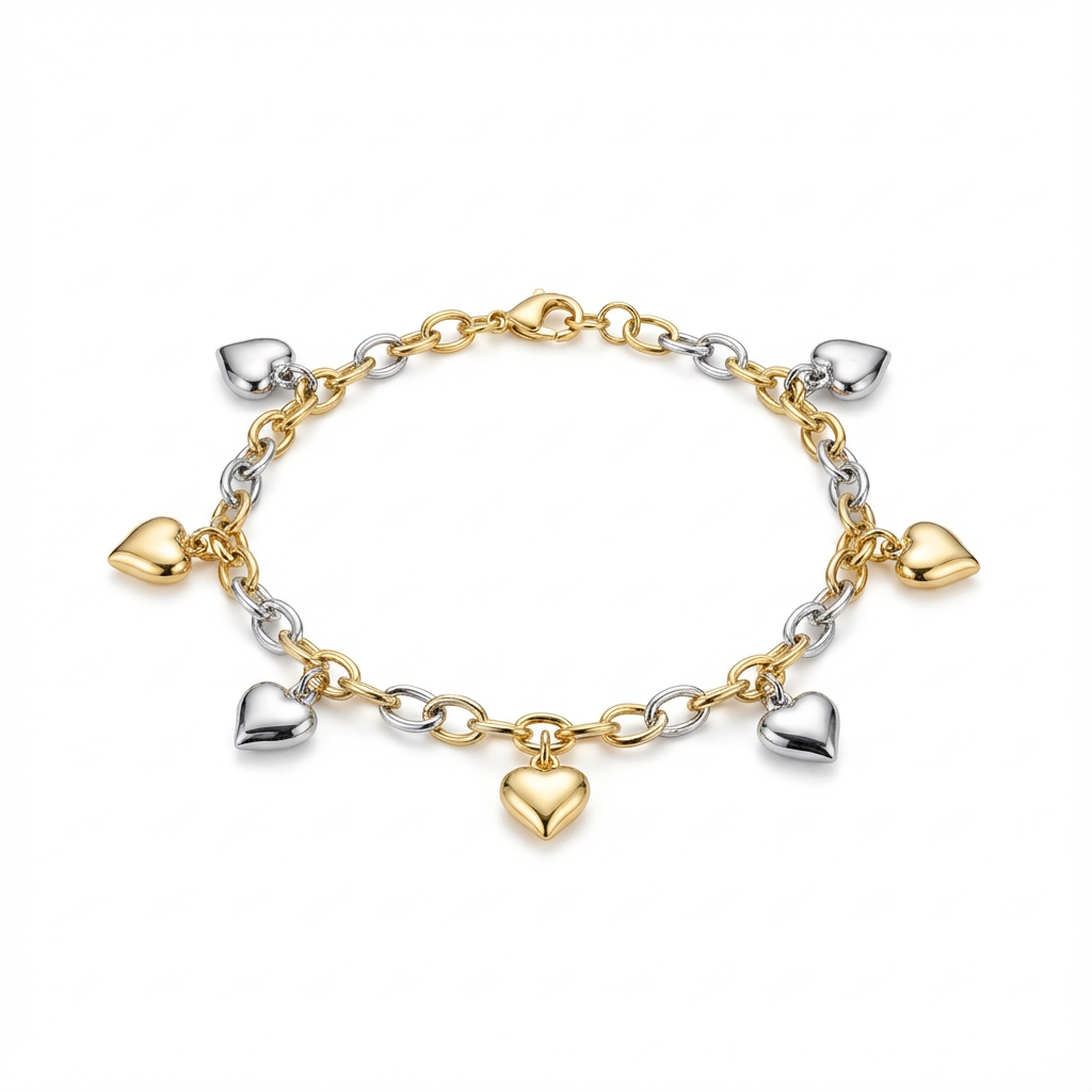 أسورة نجوم وقلوب ذهب عيار 18 بتصميم تعليقات متدلية