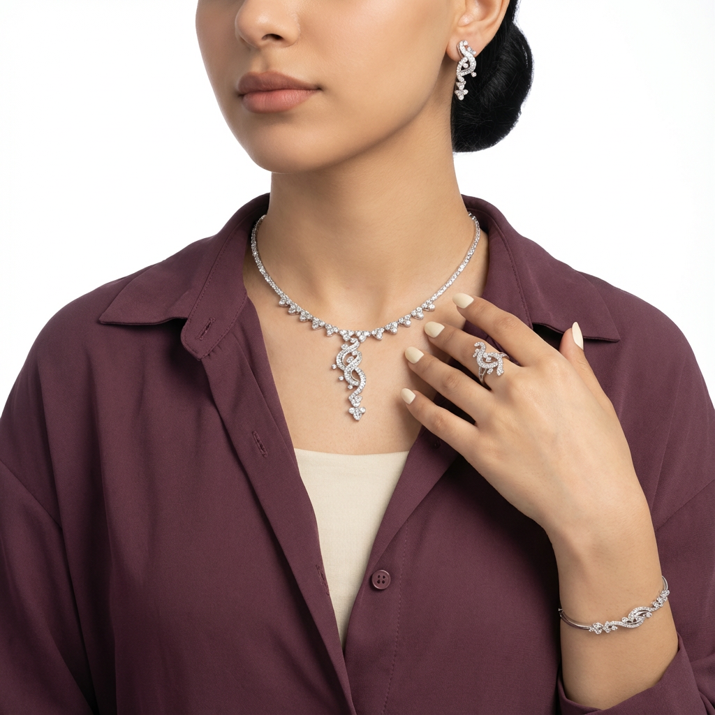 طقم بسنت ذهب عيار 18 بفصوص مرصعة لامعة