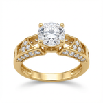 خاتم ذهب عيار 18 بتصميم سوليتير بحجر مركزي كبير مزين بفصوص جانبية