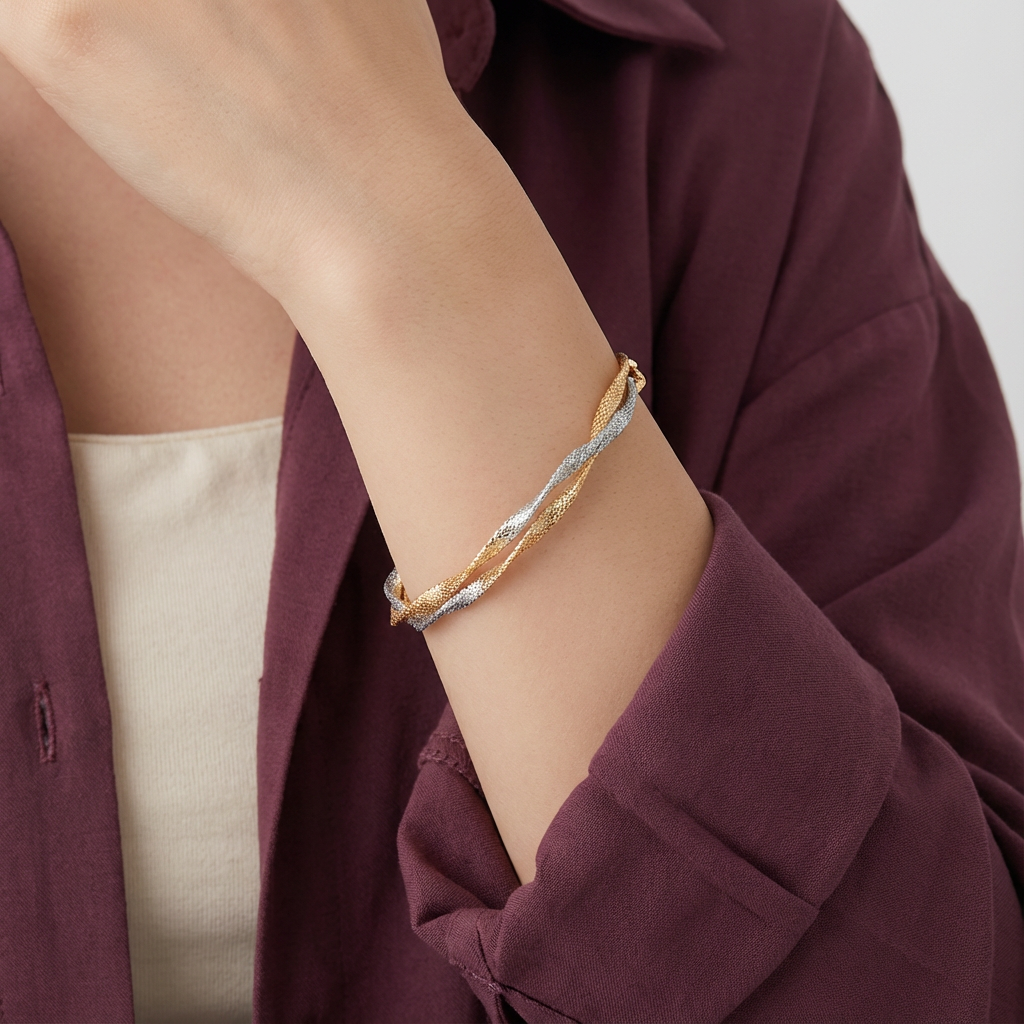 أسورة ذهب عيار 18 بتصميم ثنائي اللون