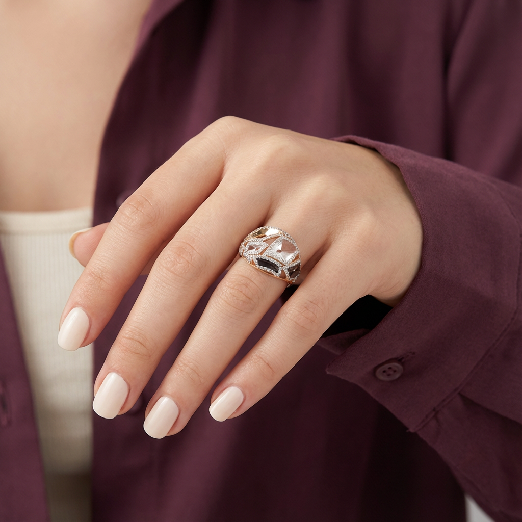 خاتم ذهب عيار 18 بفصوص متعددة