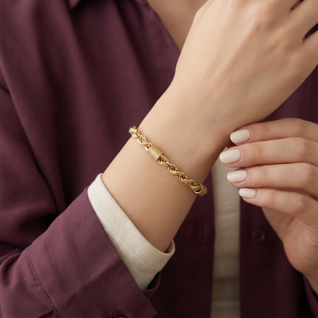 أسورة ذهب عيار 18 بتصميم مجدول مع قفل محكم