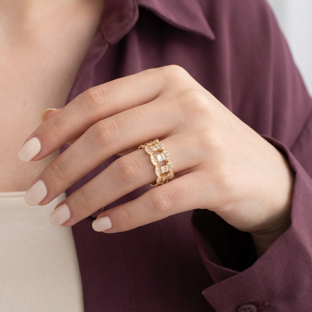 دبلة فكتوري ذهب عيار 18 بفصوص لامعة