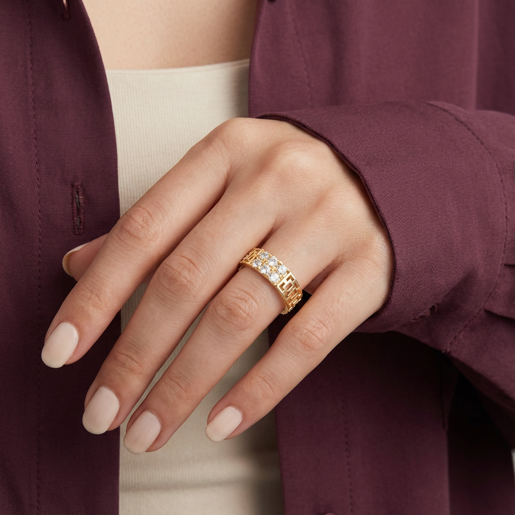 دبلة اورو ذهب عيار 18 بفصوص لامعة