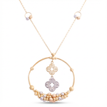 عقد ذهب عيار 18 بتصميم دائري مزخرف مع تفاصيل هندسية وحبات