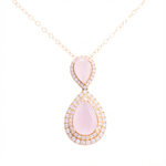 عقد ذهب عيار 18 بتعليقة قطرتين مزينة بفصوص لامعة