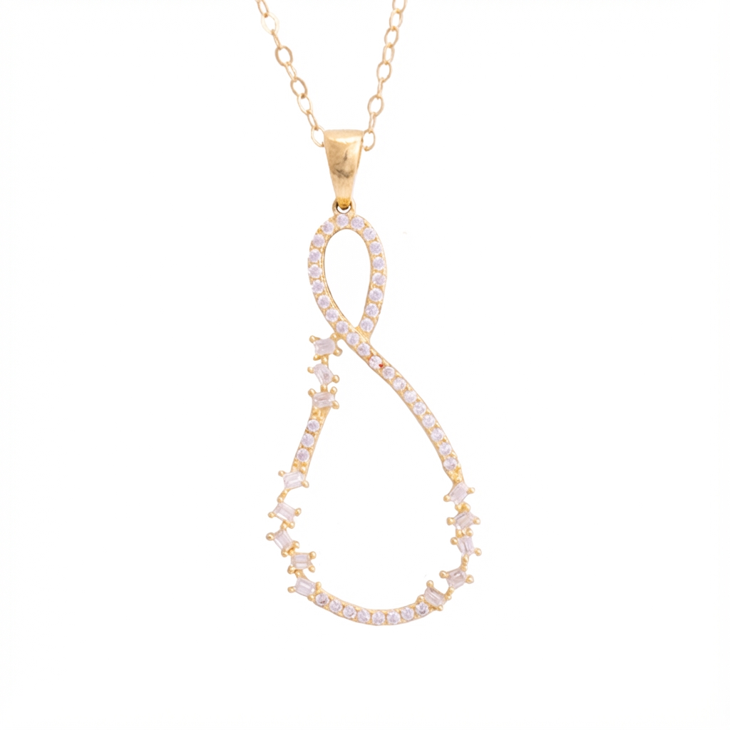 عقد ذهب عيار 18 بتعليقة حلقية مزينة بفصوص لامعة