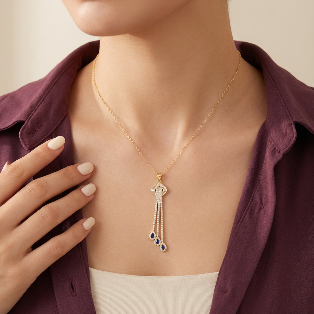 عقد ذهب عيار 18 بتصميم قطرات متدلية