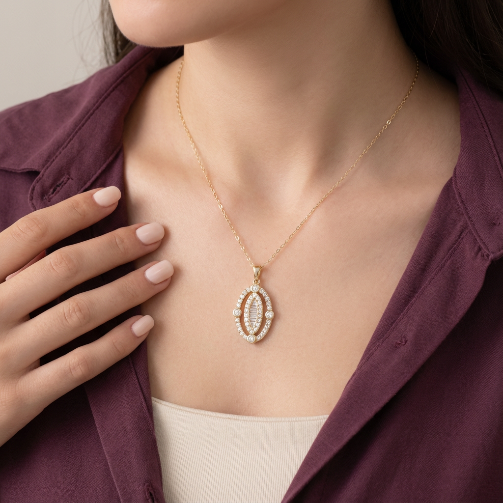 تعليقة ذهب عيار 18 بتصميم بيضاوي مزدوج