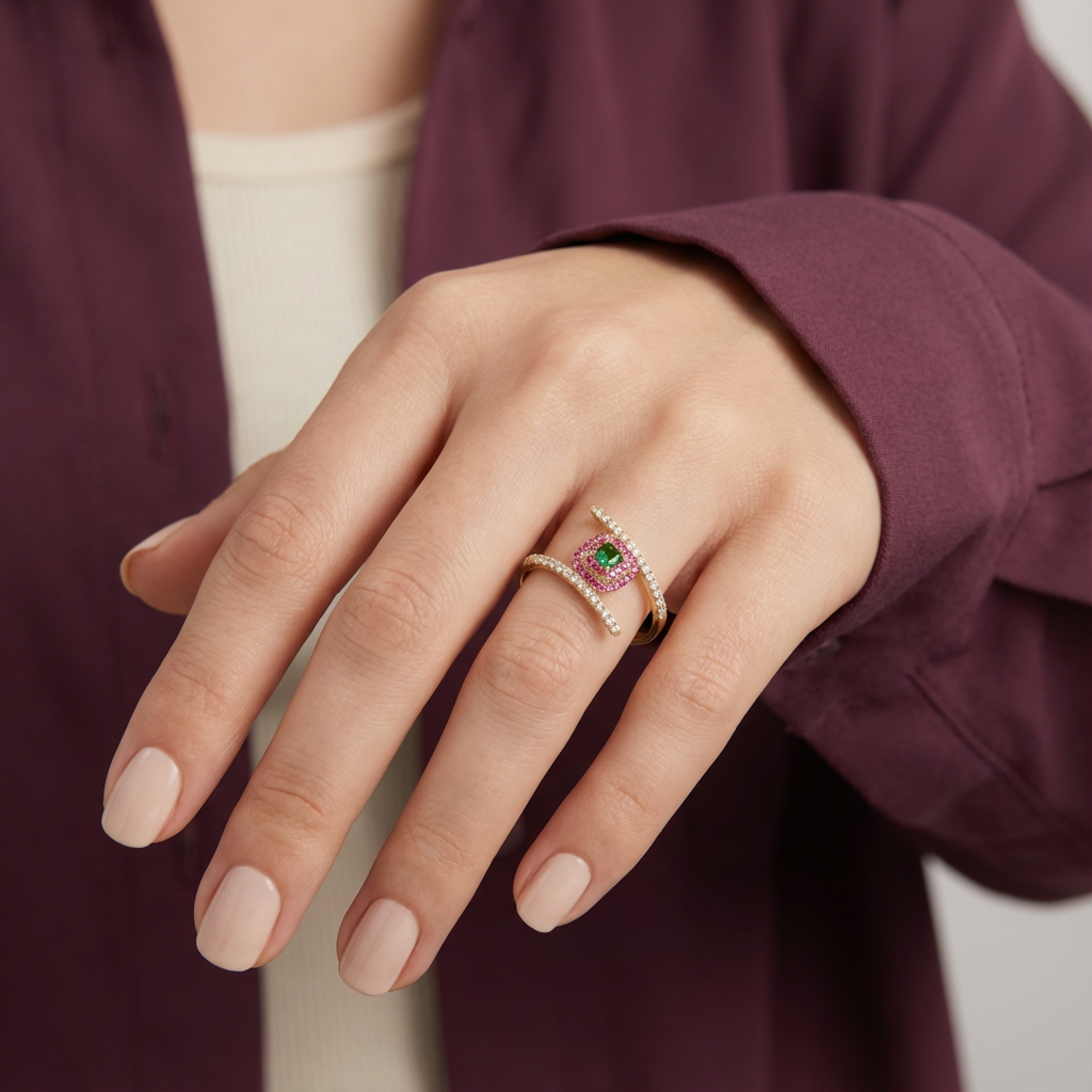 خاتم ذهب عيار 18 بفصوص ملونه