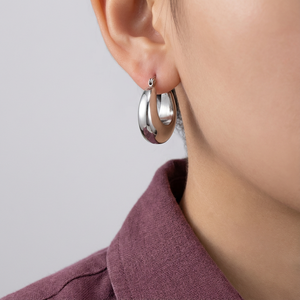 أقراط ذهب أبيض عيار 18 بتصميم دائري