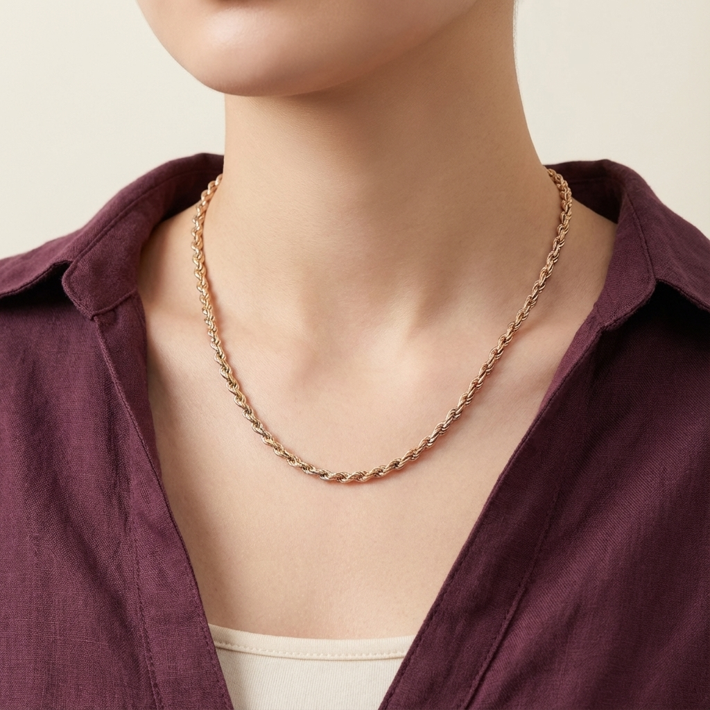 عقد ذهب عيار 18 بتصميم حبل ملتوي