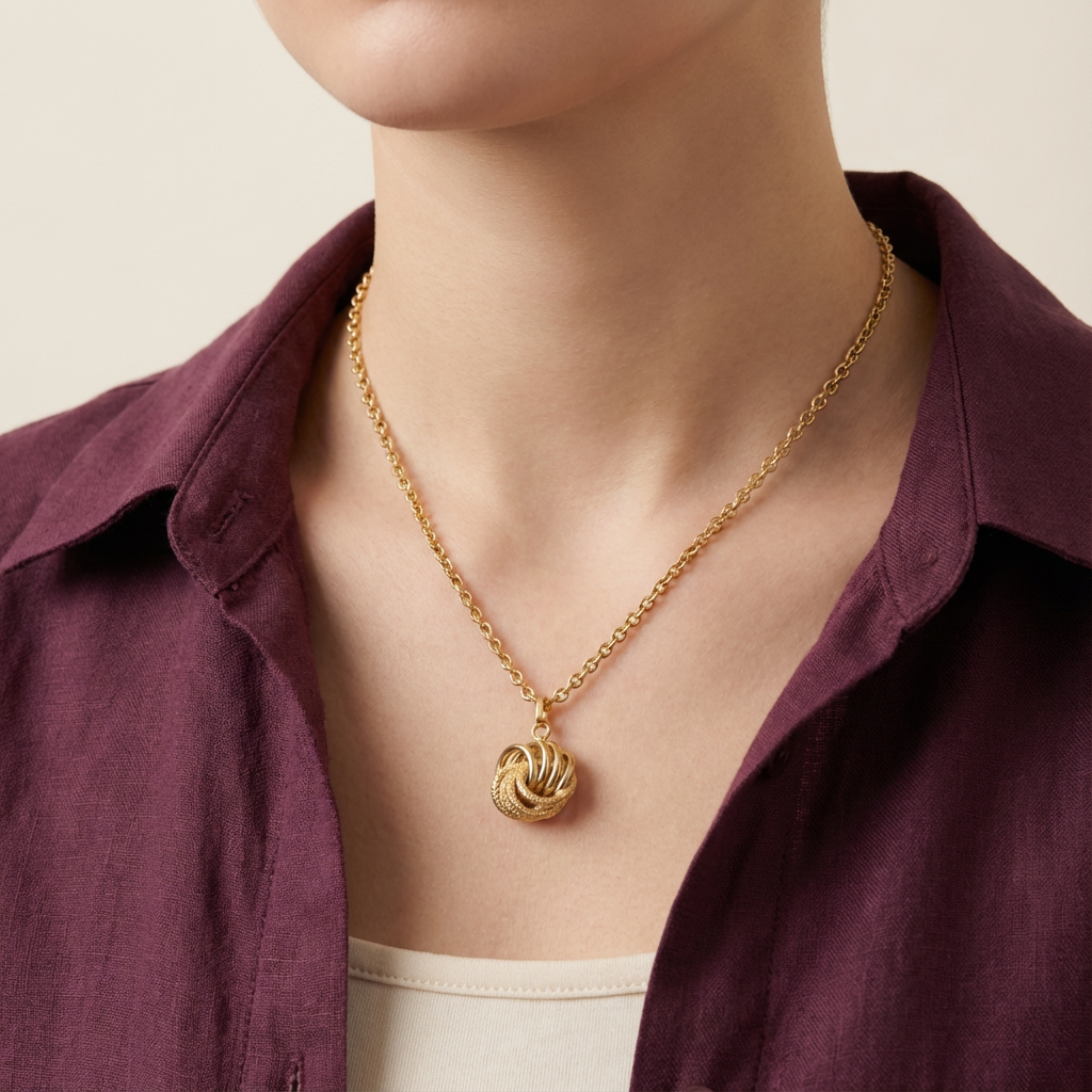 عقد ذهب عيار 18 بتعليقة بتصميم عقدة