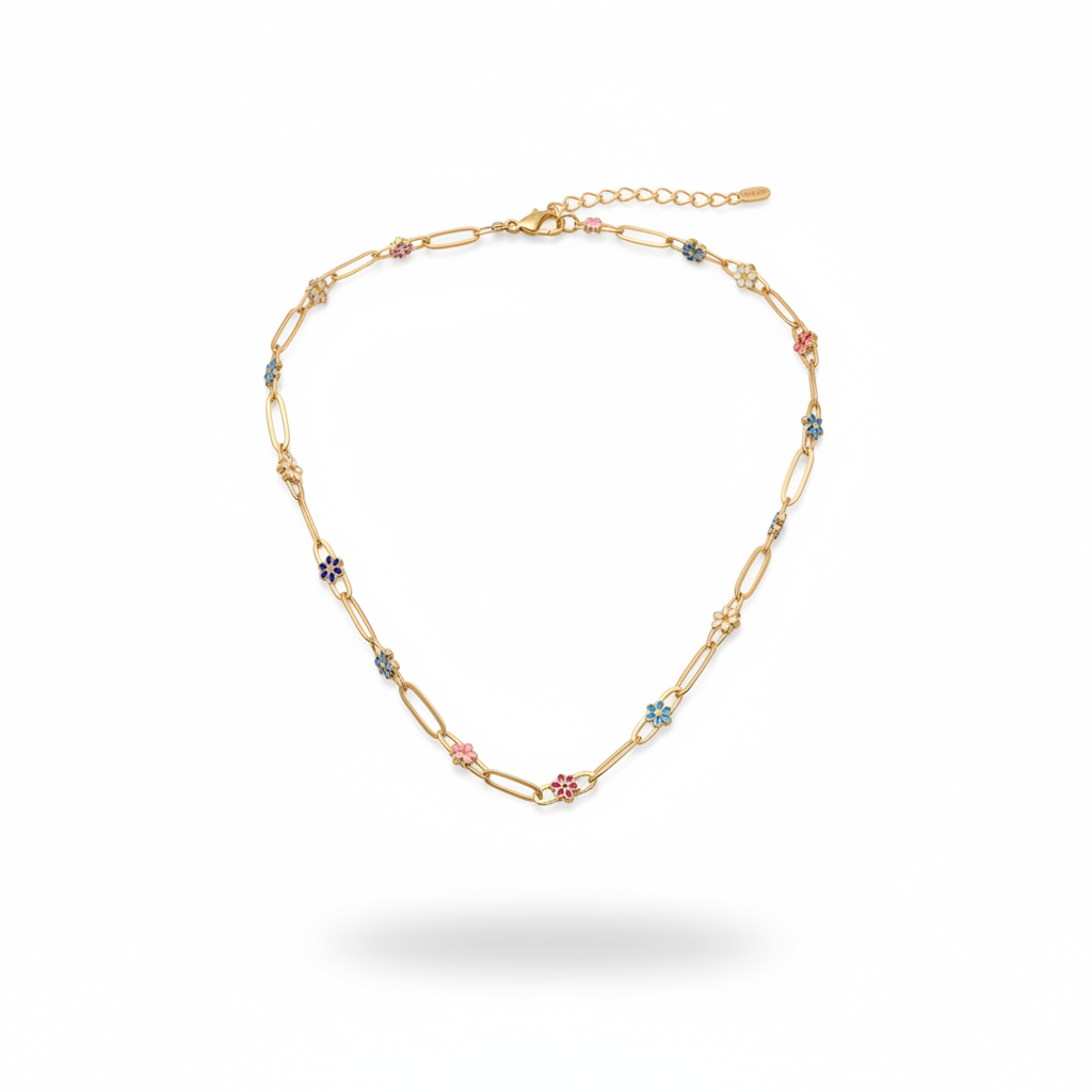 عقد الزهور عيار 18 بتصميم زهور ملونة